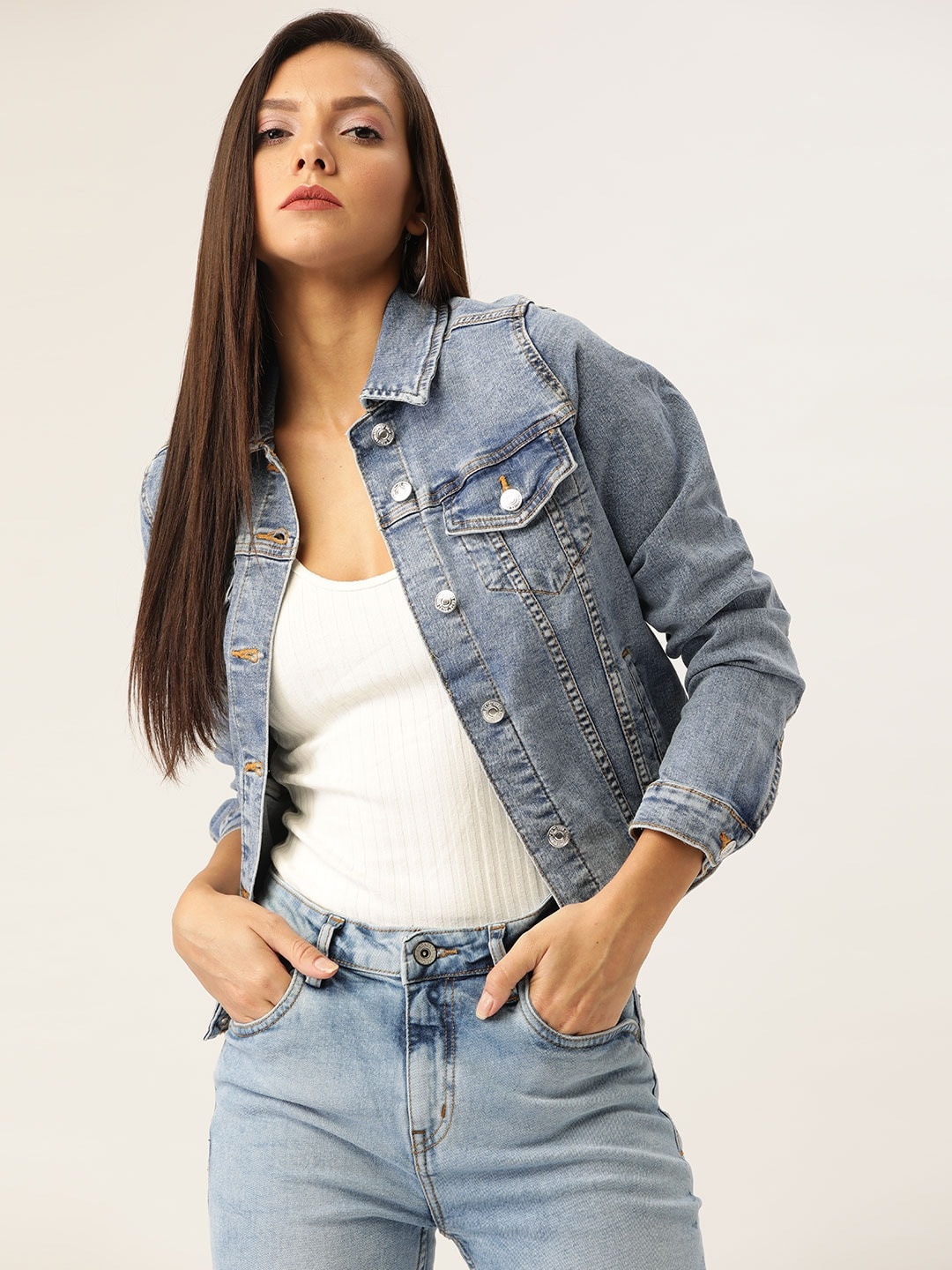 

MANGO Women Blue Washed Denim Sustainable Jacket