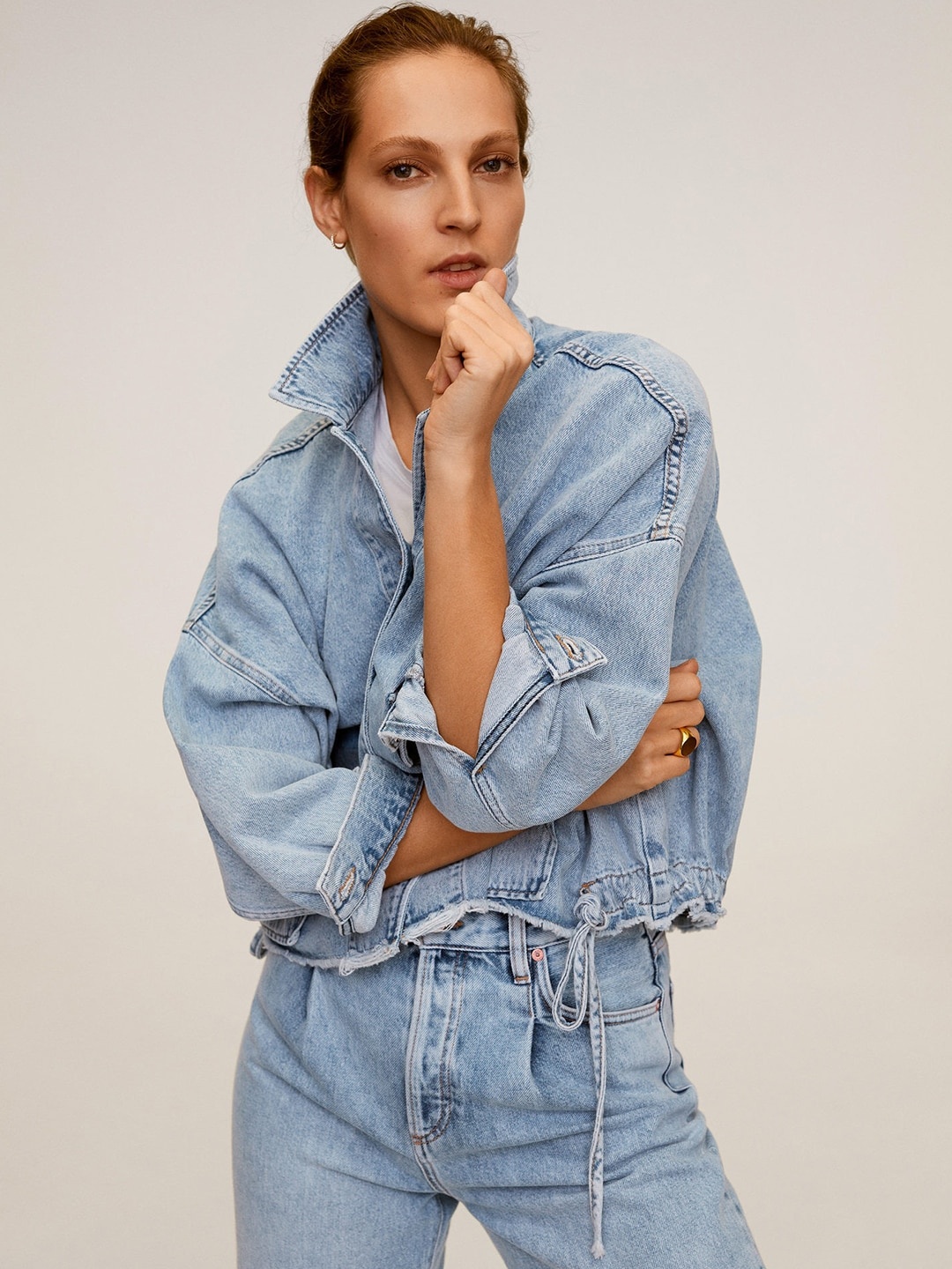 

MANGO Women Blue Solid Denim Sustainable Jacket