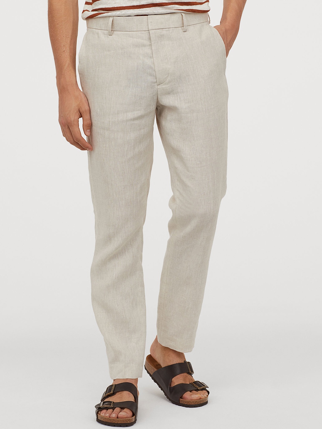 

H&M Men Beige Slim Fit Linen Regular Trouser