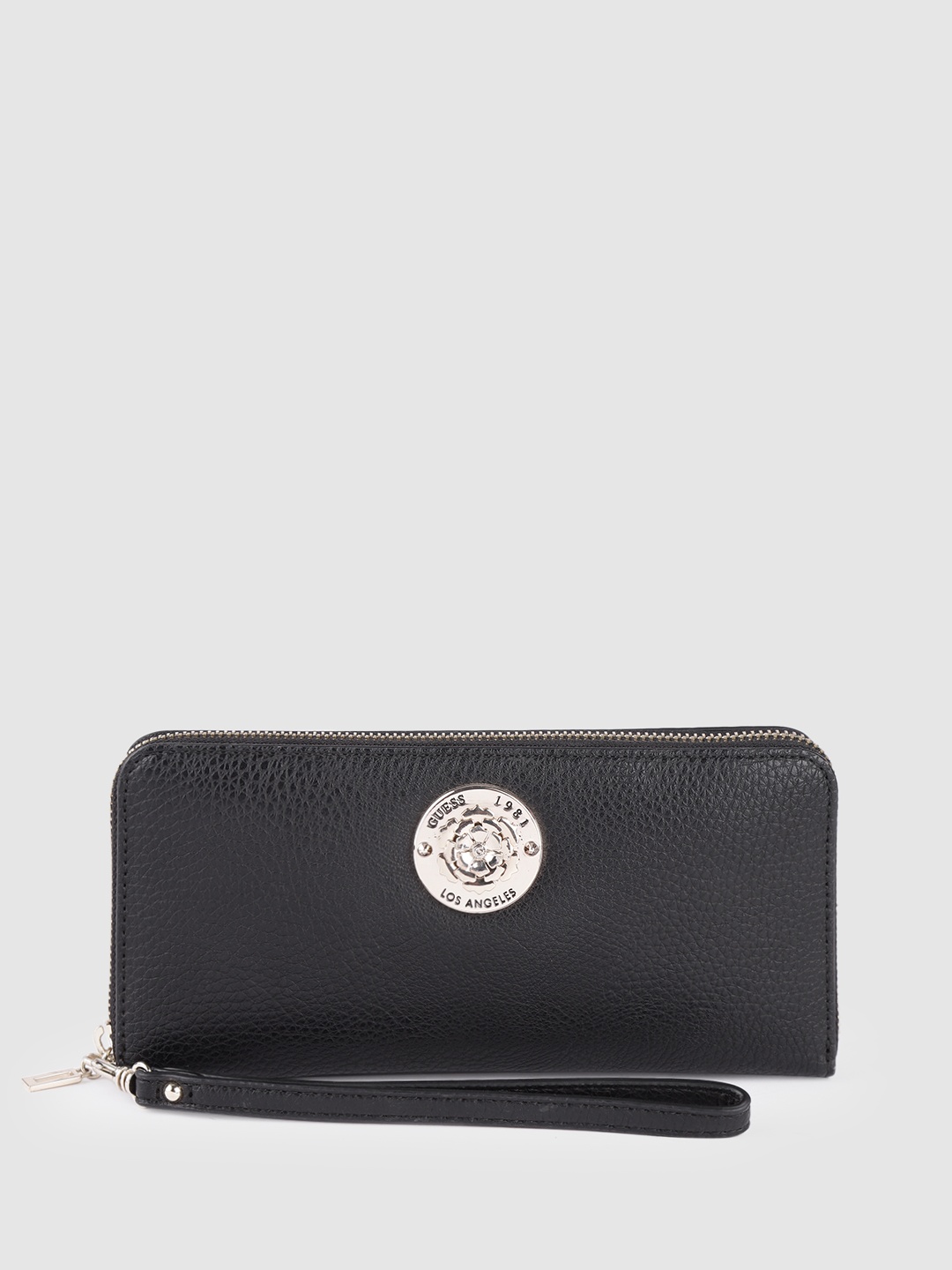 

GUESS Women Black Solid Zip Around Wallet