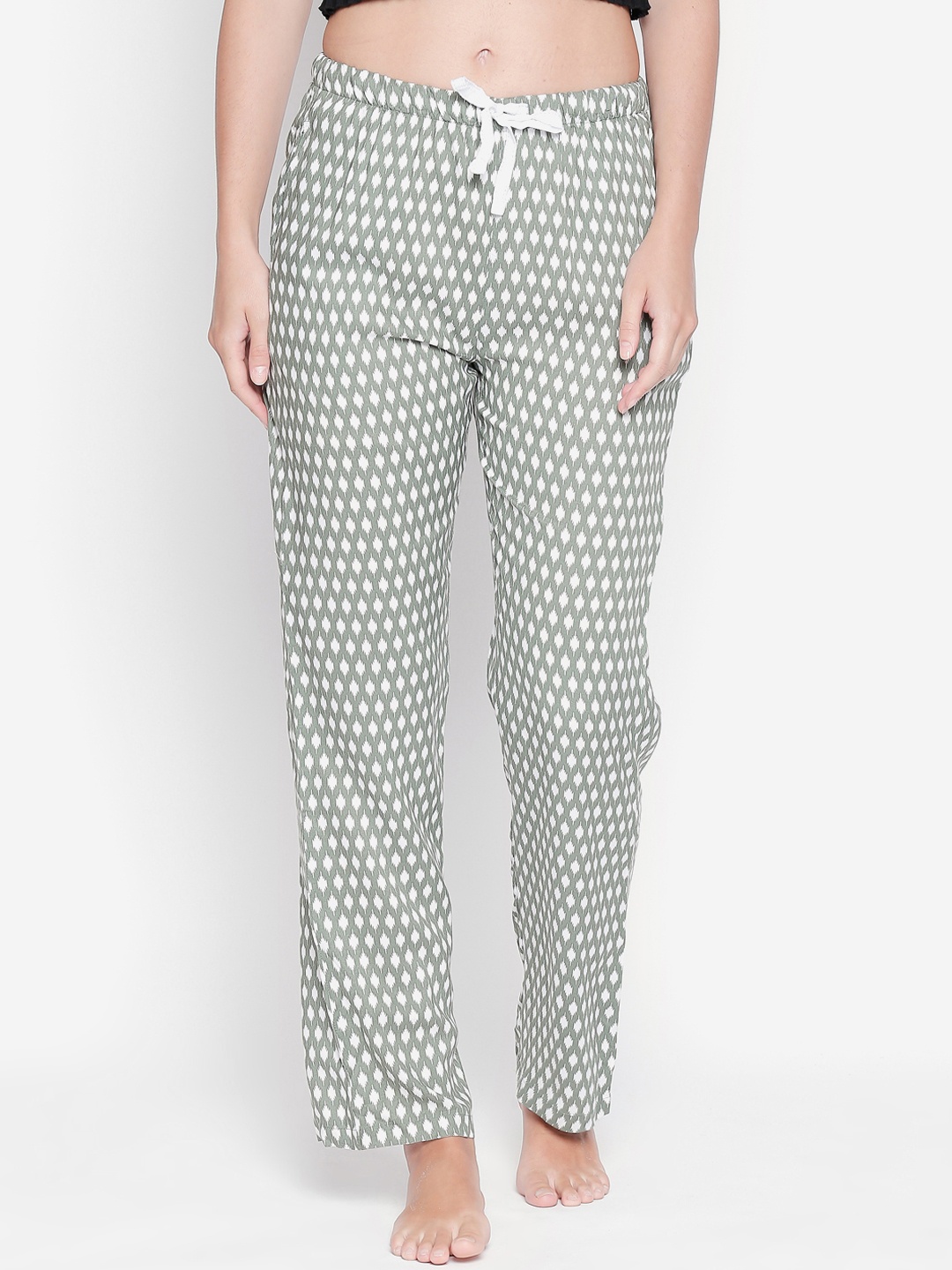 

Dreamz by Pantaloons Women Olive Green & White Printed Lounge Pants