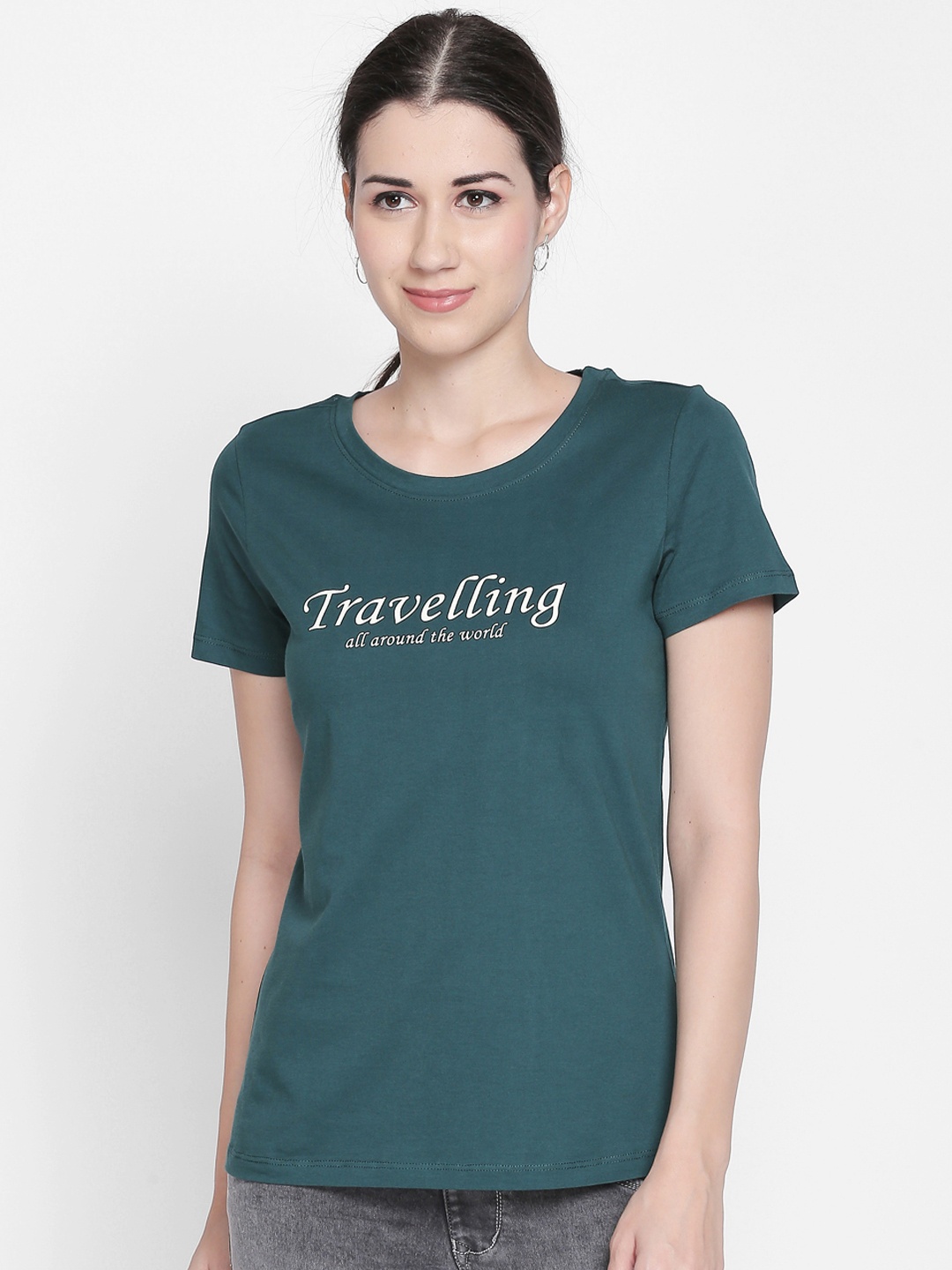 

Honey by Pantaloons Women Green Printed Round Neck T-shirt