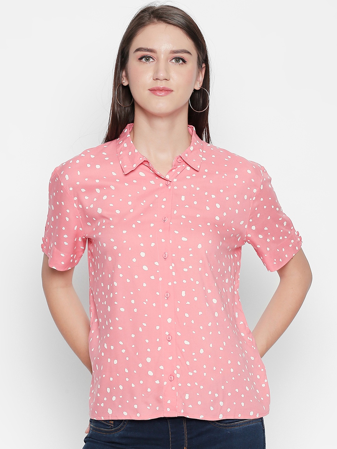 

Honey by Pantaloons Women Pink Regular Fit Printed Casual Shirt
