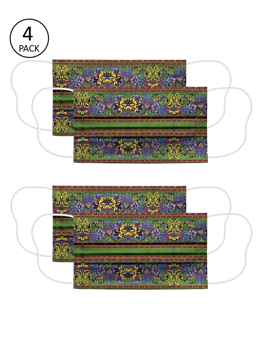

Voylla Unisex Blue & Green Printed 4 Pcs 2 Ply Reusable Outdoor Fabric Masks