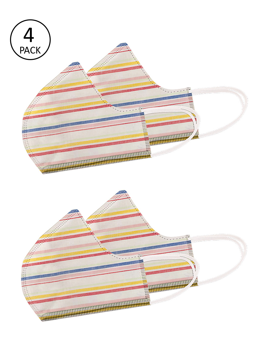 

Voylla Unisex Multicoloured Striped 4 Pcs 2 Ply High Nose Reusable Outdoor Fabric Masks, Multi