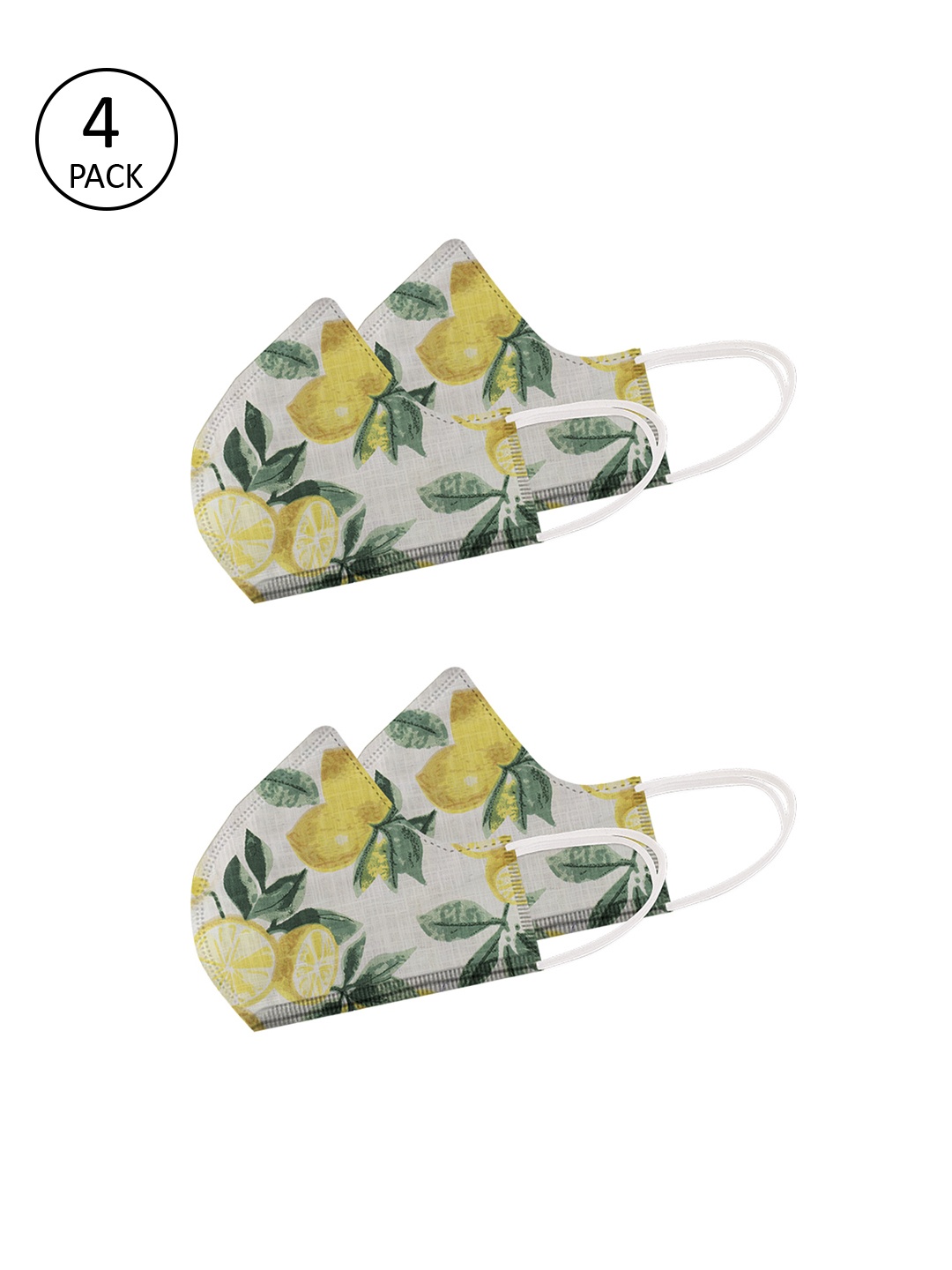 

Voylla Unisex White & Yellow Printed 4 Pcs 2 Ply High Nose Reusable Outdoor Fabric Masks