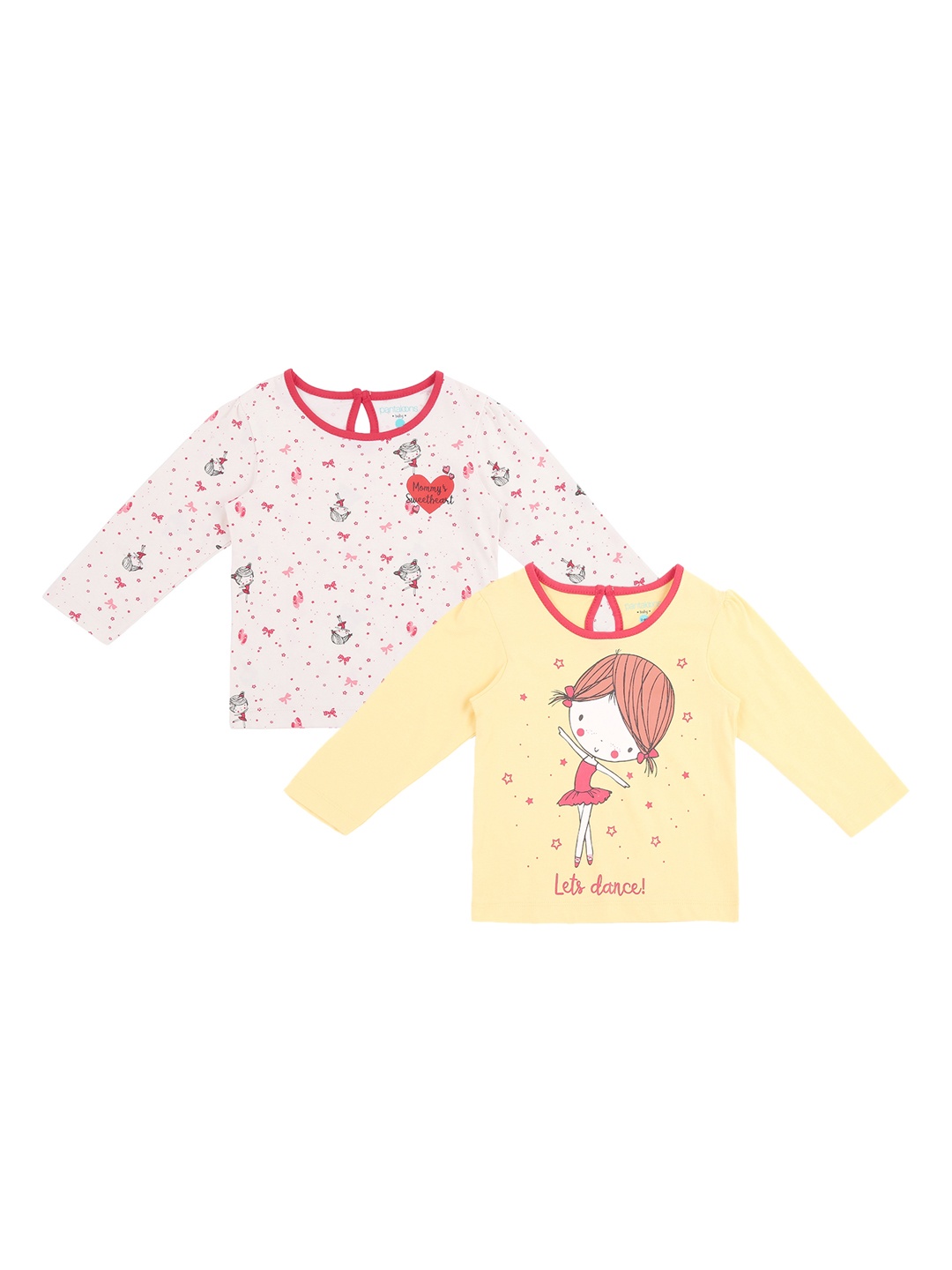 

Pantaloons Baby Girls Pack of 2 Yellow Pink Printed Round Neck Pure Cotton T-shirt