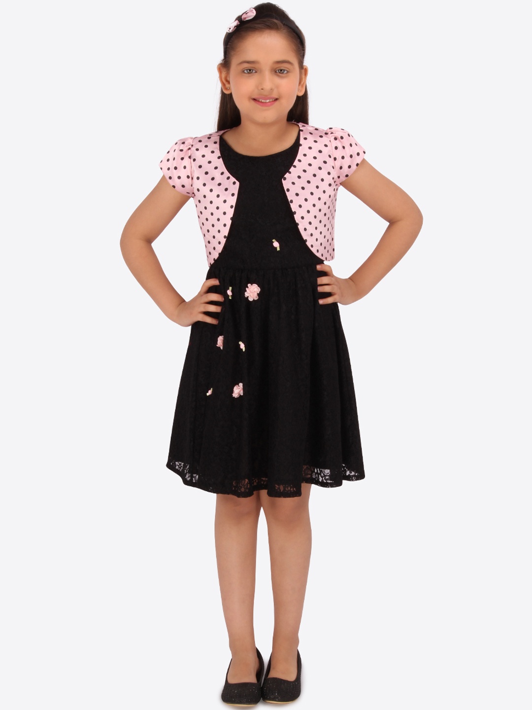 

CUTECUMBER Girls Black Lace Fit and Flare Dress With Applique Detail