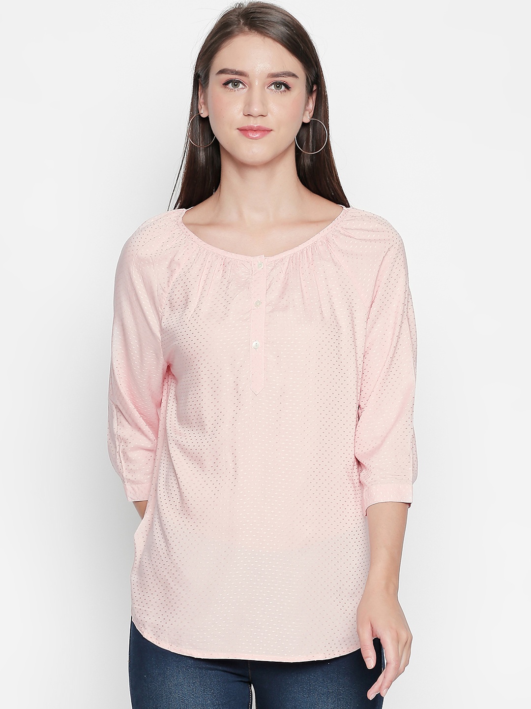 

Honey by Pantaloons Women Pink Self-Design Top