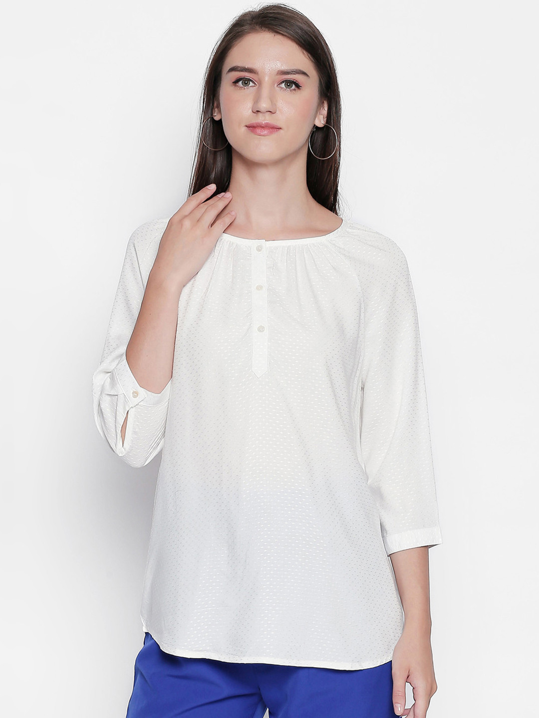 

Honey by Pantaloons Women White Self Design Top