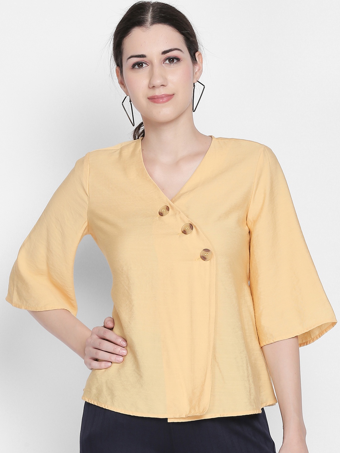 

Honey by Pantaloons Women Yellow Solid Wrap Top