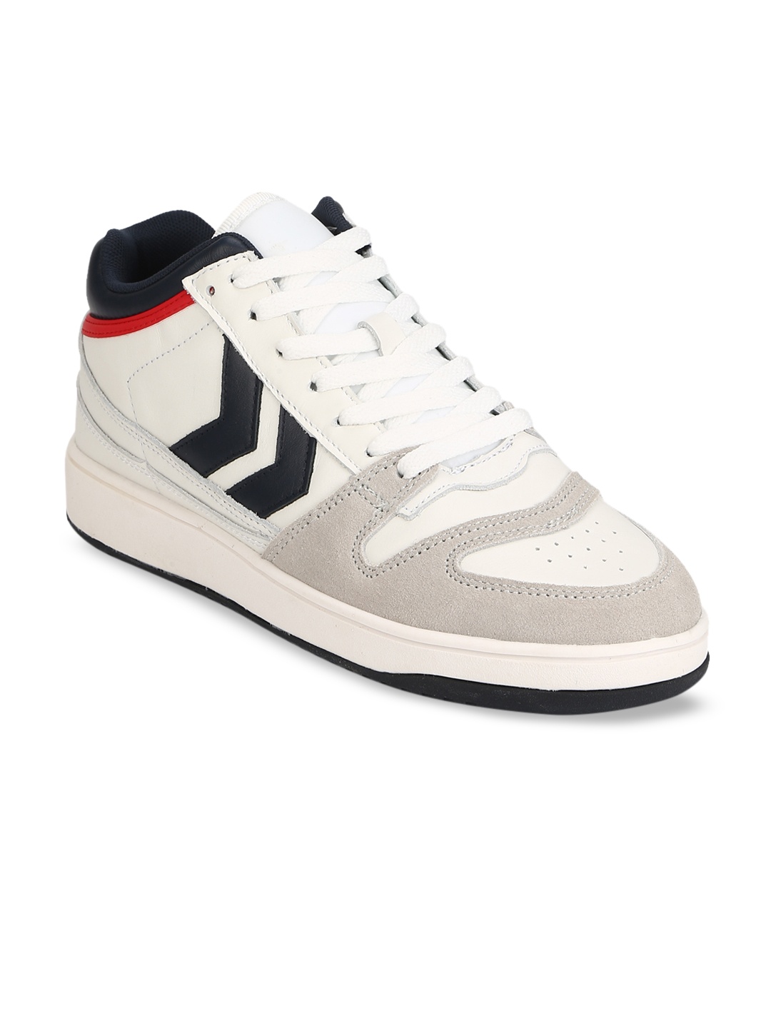 

hummel Unisex White & Black Striped Leather Sneakers