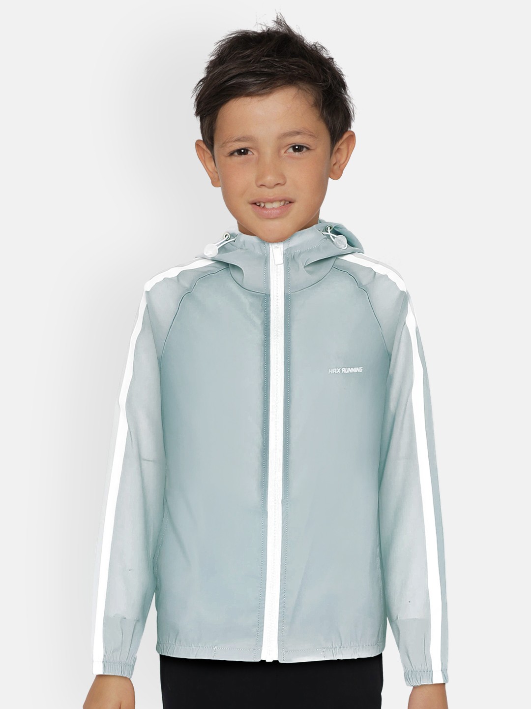 

HRX by Hrithik Roshan Boys Dove Grey Solid Rapid-Dry, Antimicrobial Active Jacket