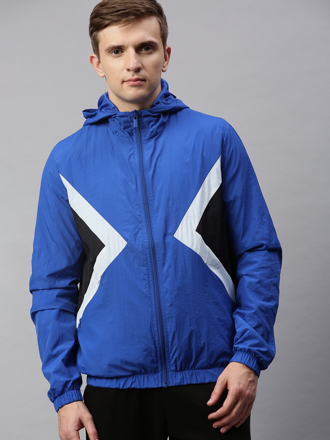 

HRX by Hrithik Roshan Men Blue & Black Colourblocked Rapid Dry Antimicrobial Jacket