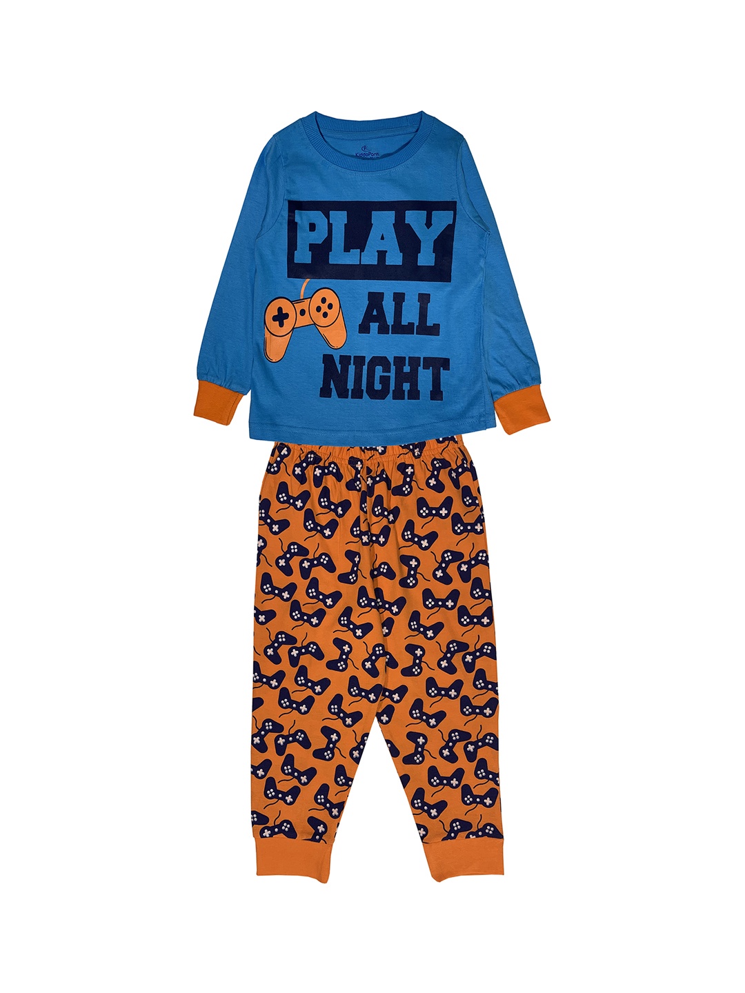 

KiddoPanti Boys Blue & Orange Printed Night suit