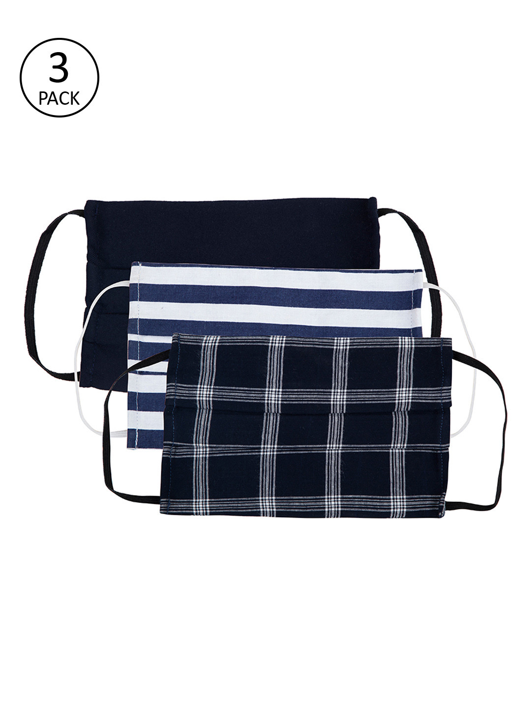 

FabAlley Adults Pack of 3 Reusable 2-Layer Cloth Mask, Navy blue
