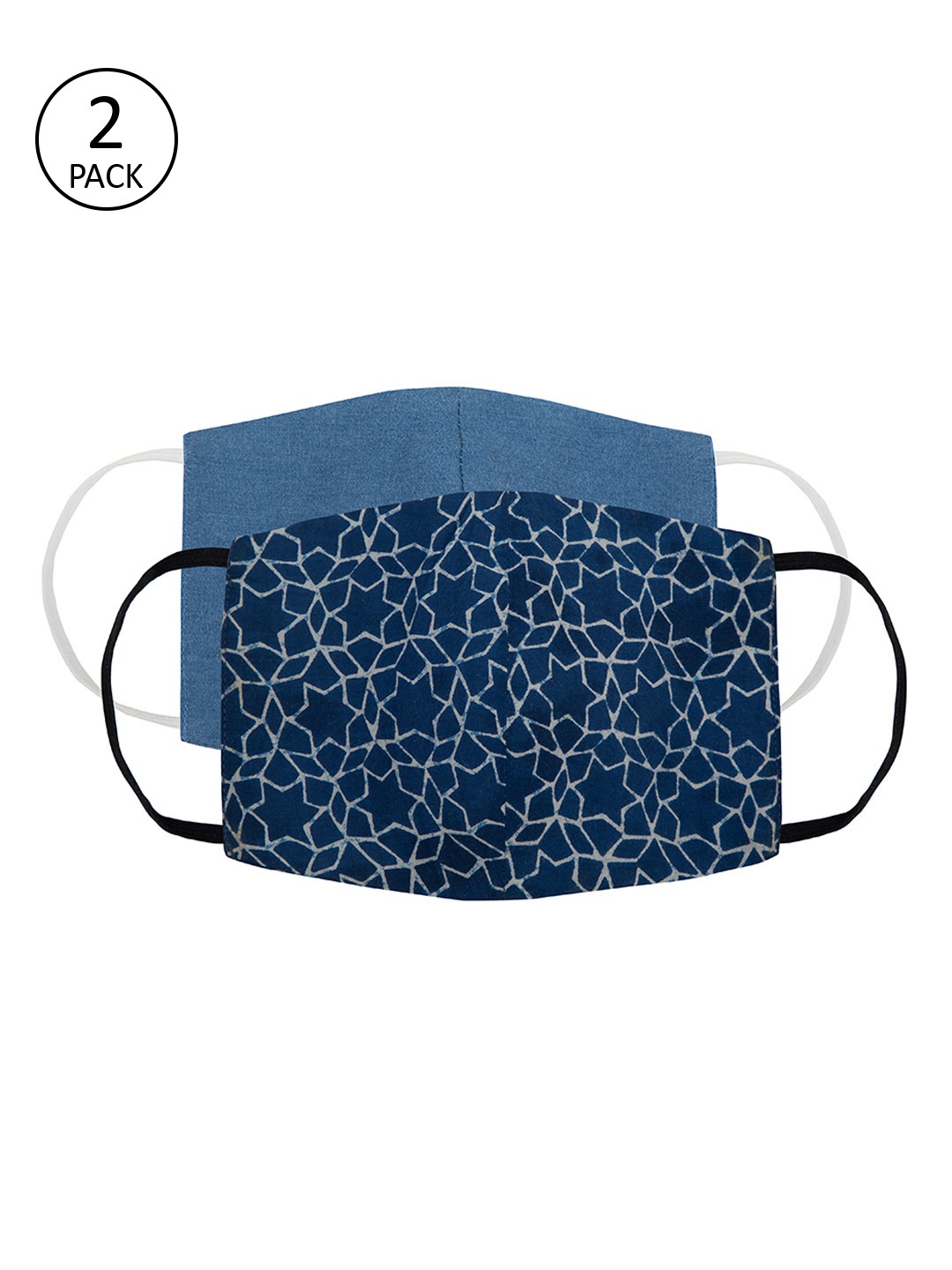 

FabAlley Unisex 2 Pcs Azure 3 Ply Pleated Reusable Masks, Blue