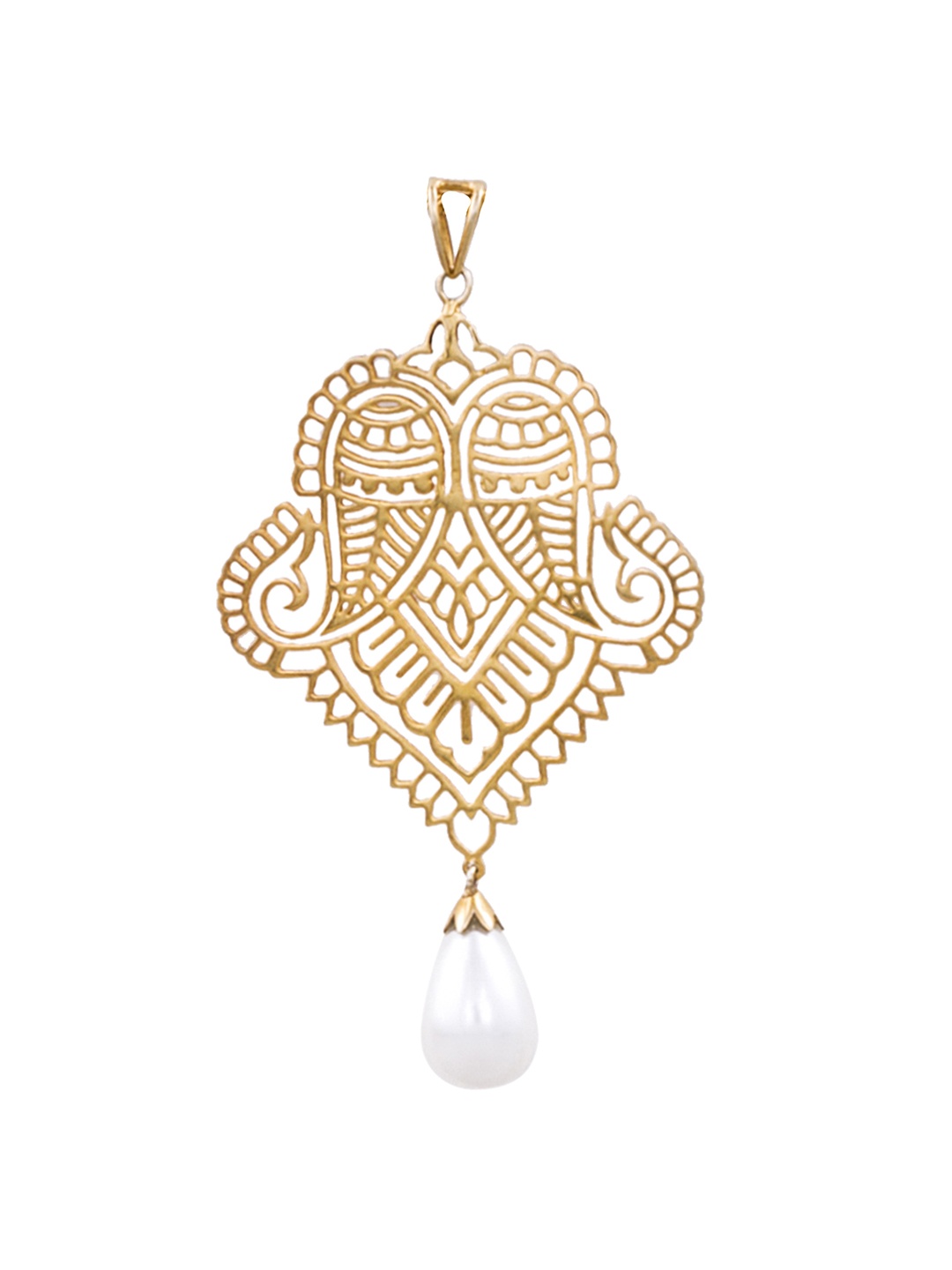 

ahilya 92.5 Sterling Silver 24 Karat Gold-Plated White Paisley Filigree Pearl Drop Pendant