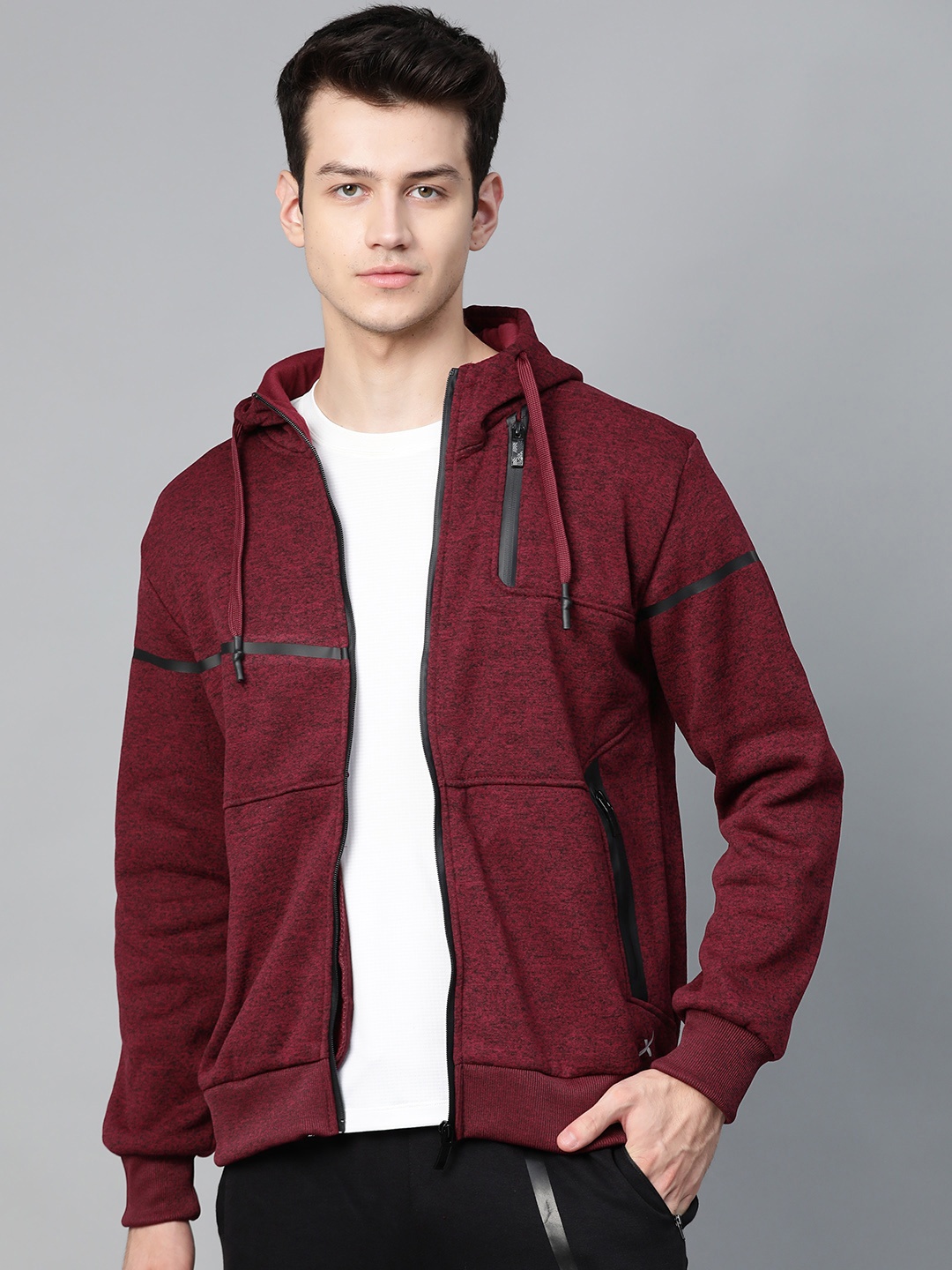 

HRX by Hrithik Roshan Men Maroon Solid Hooded Sweatshirt