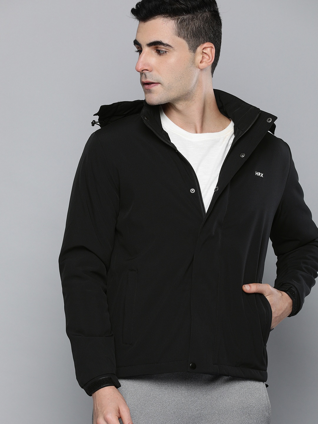 

HRX by Hrithik Roshan Men Black Active Solid Detachable Hooded Padded Jacket