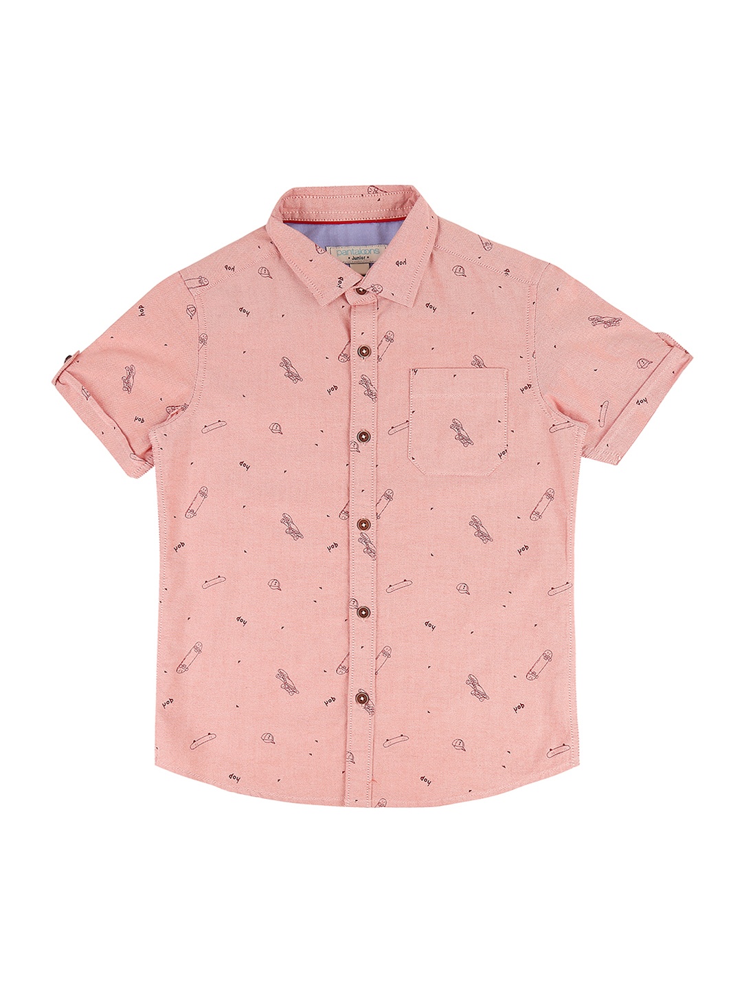 

Pantaloons Junior Boys Peach-Coloured Regular Fit Printed Casual Shirt