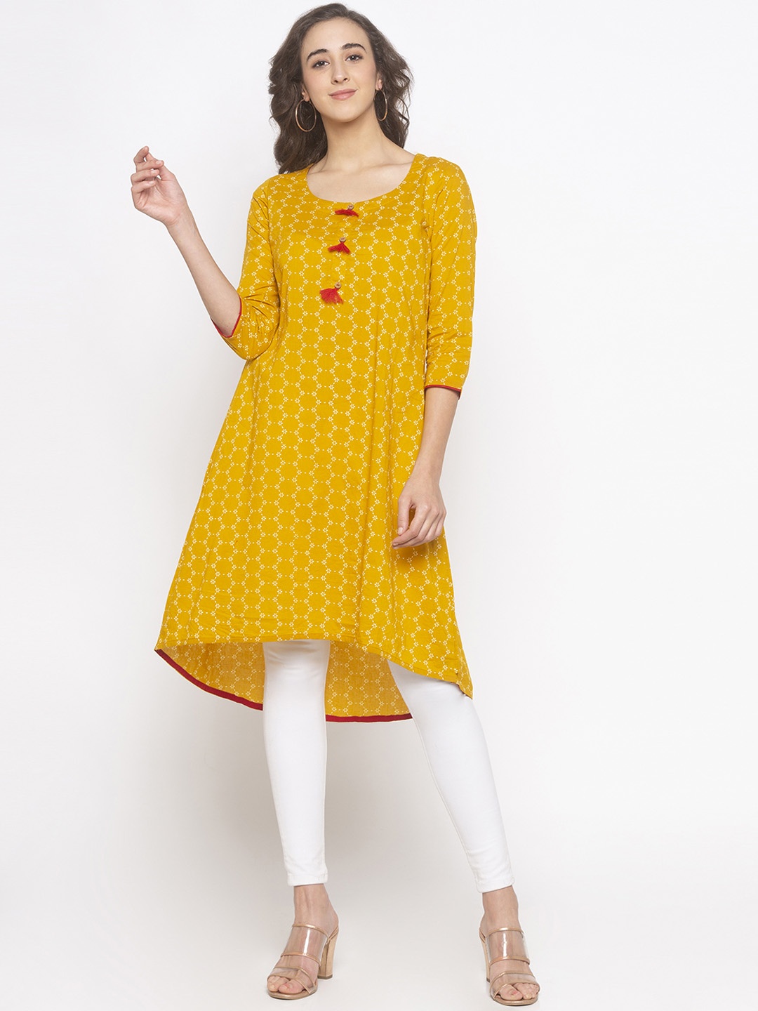 

Globus Women Mustard Yellow Printed Straight Kurta