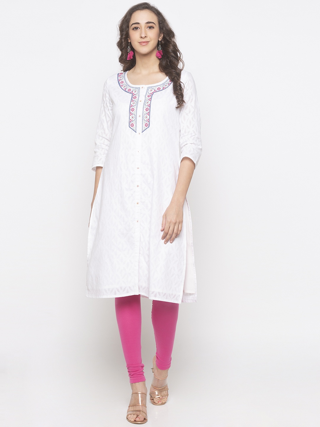 

Globus Women White Yoke Design Straight Kurta