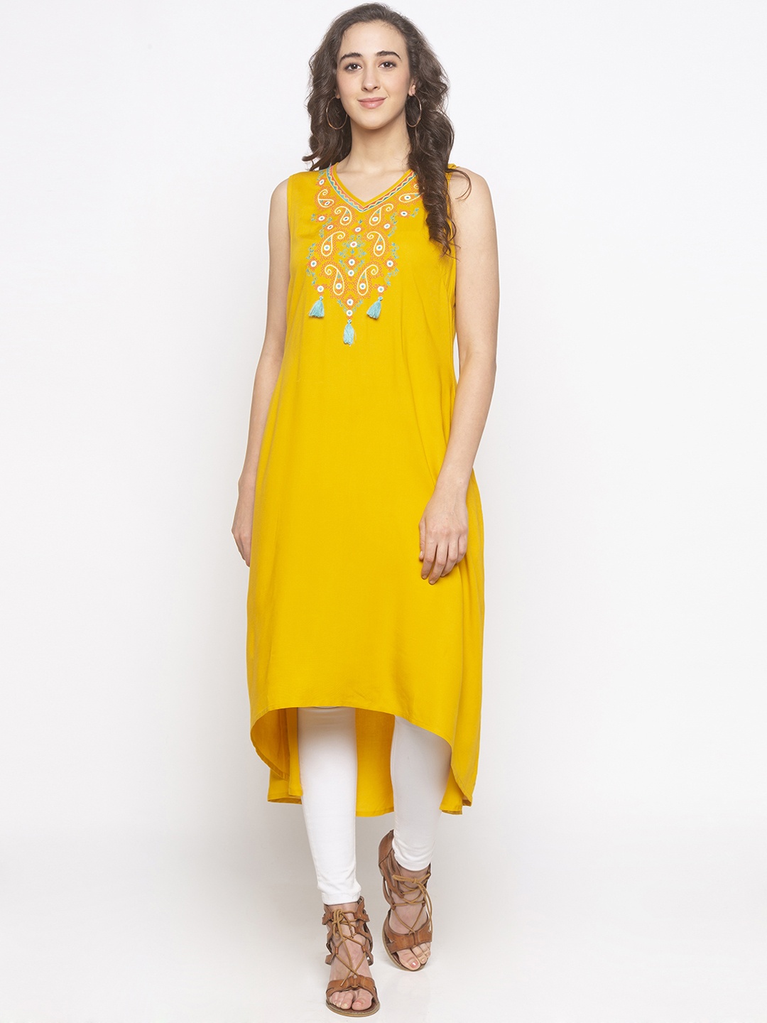 

Globus Women Mustard Yellow Printed A-Line Kurta