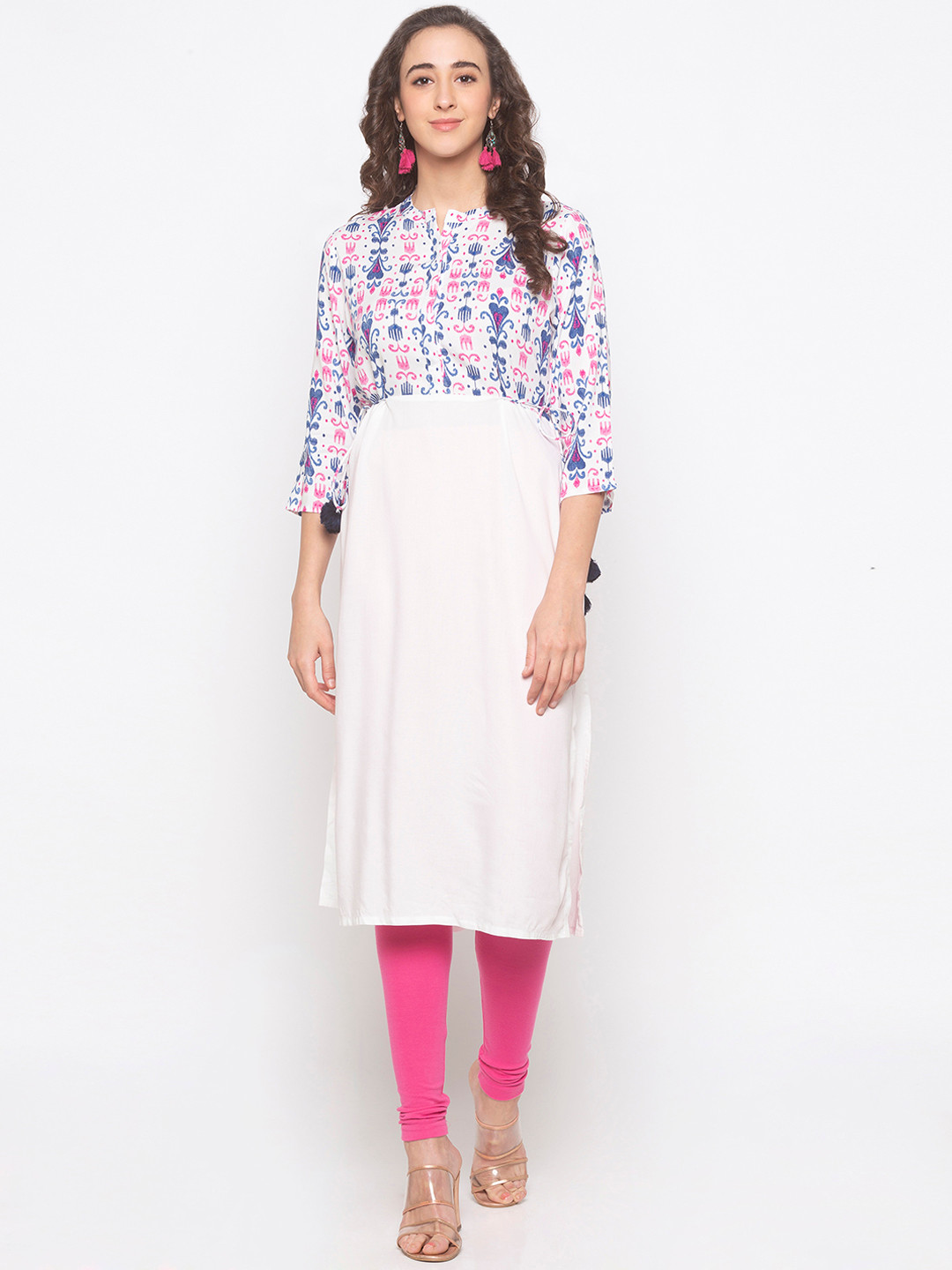 

Globus Women White & Navy Blue Printed A-Line Kurta