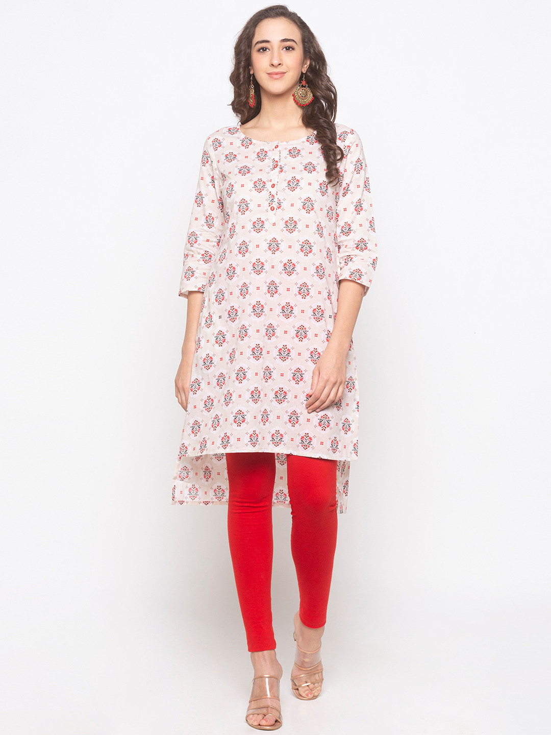 

Globus Women Beige & Pink Printed Straight Kurta