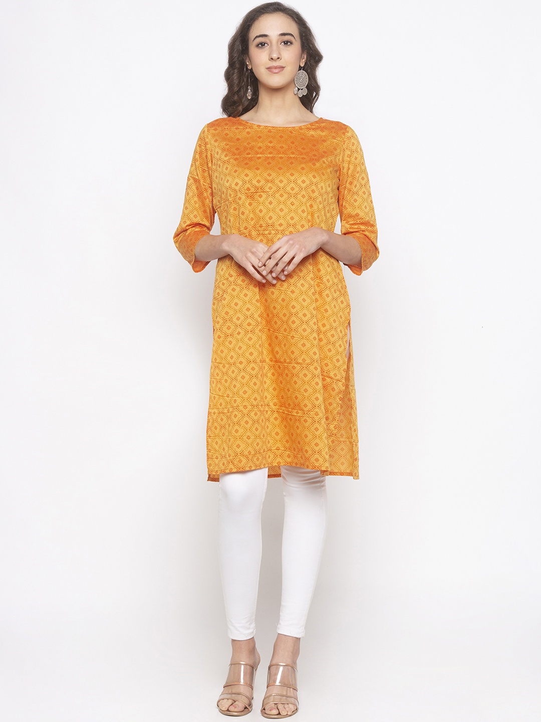 

Globus Women Yellow Ethnic Printed Straight Kurta