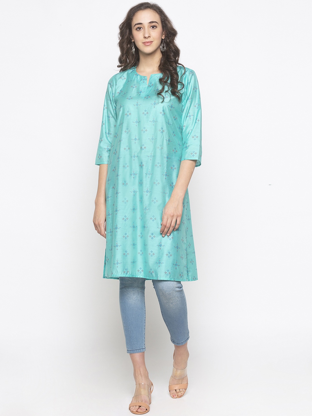 

Globus Women Turquoise Blue Printed A-Line Kurta