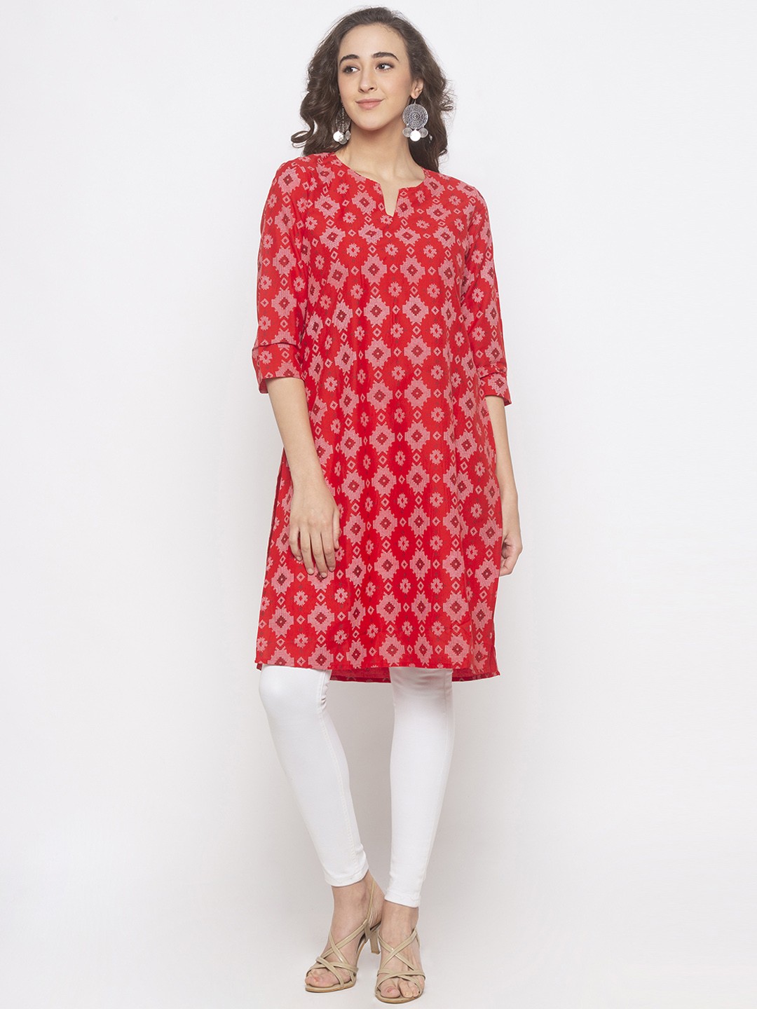 

Globus Women Red Printed Straight Kurta