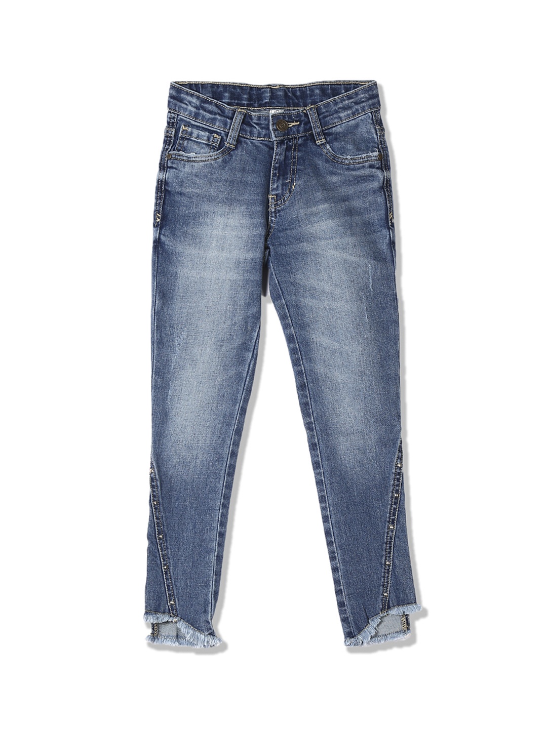 

Cherokee Girls Blue Slim Fit Mid-Rise Clean Look Frayed Hem Jeans