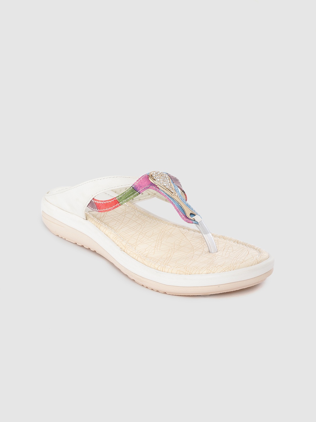 

Shezone Women Multicoloured Colourblocked T-Strap Flats, Multi