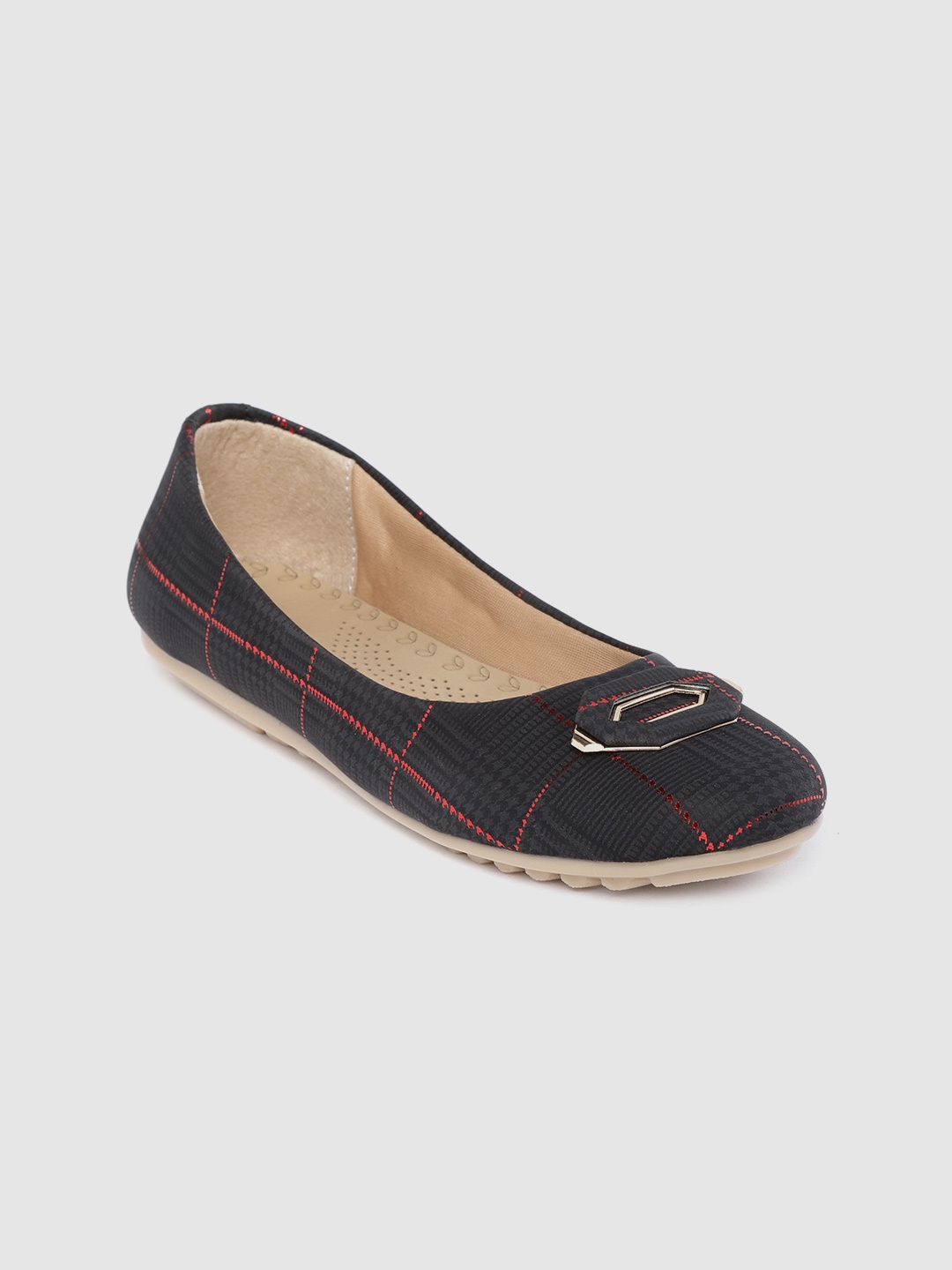 

Shezone Women Black & Red Houndstooth Print Ballerinas