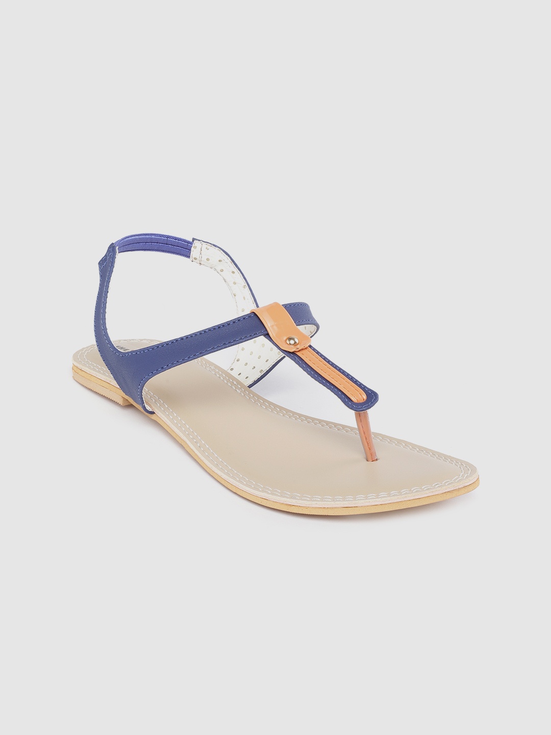 

Shezone Women Navy Blue & Orange Colourblocked T-Strap Flats