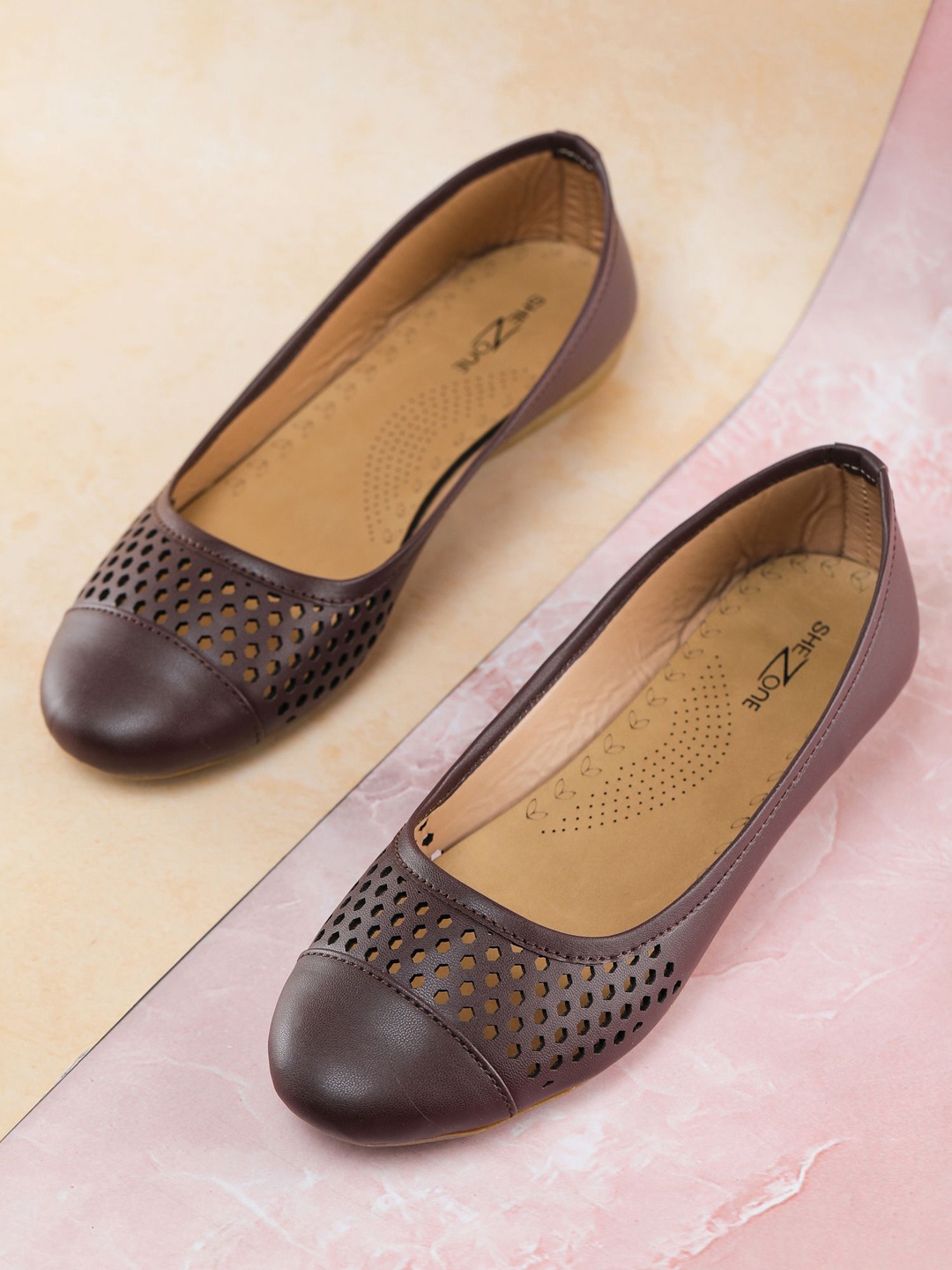 

Shezone Women Coffee Brown Laser Cut Ballerinas