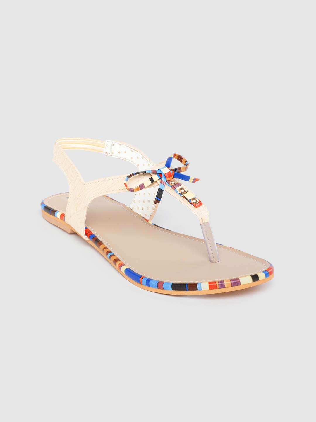 

Shezone Women Cream-Coloured Textured T-Strap Flats