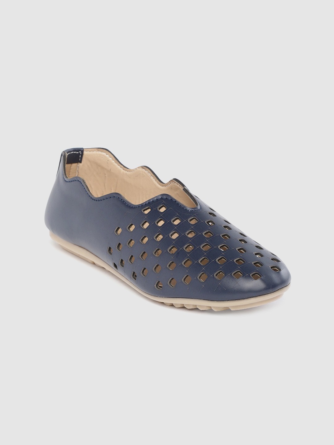 

Shezone Women Navy Blue Laser Cut Slip-Ons