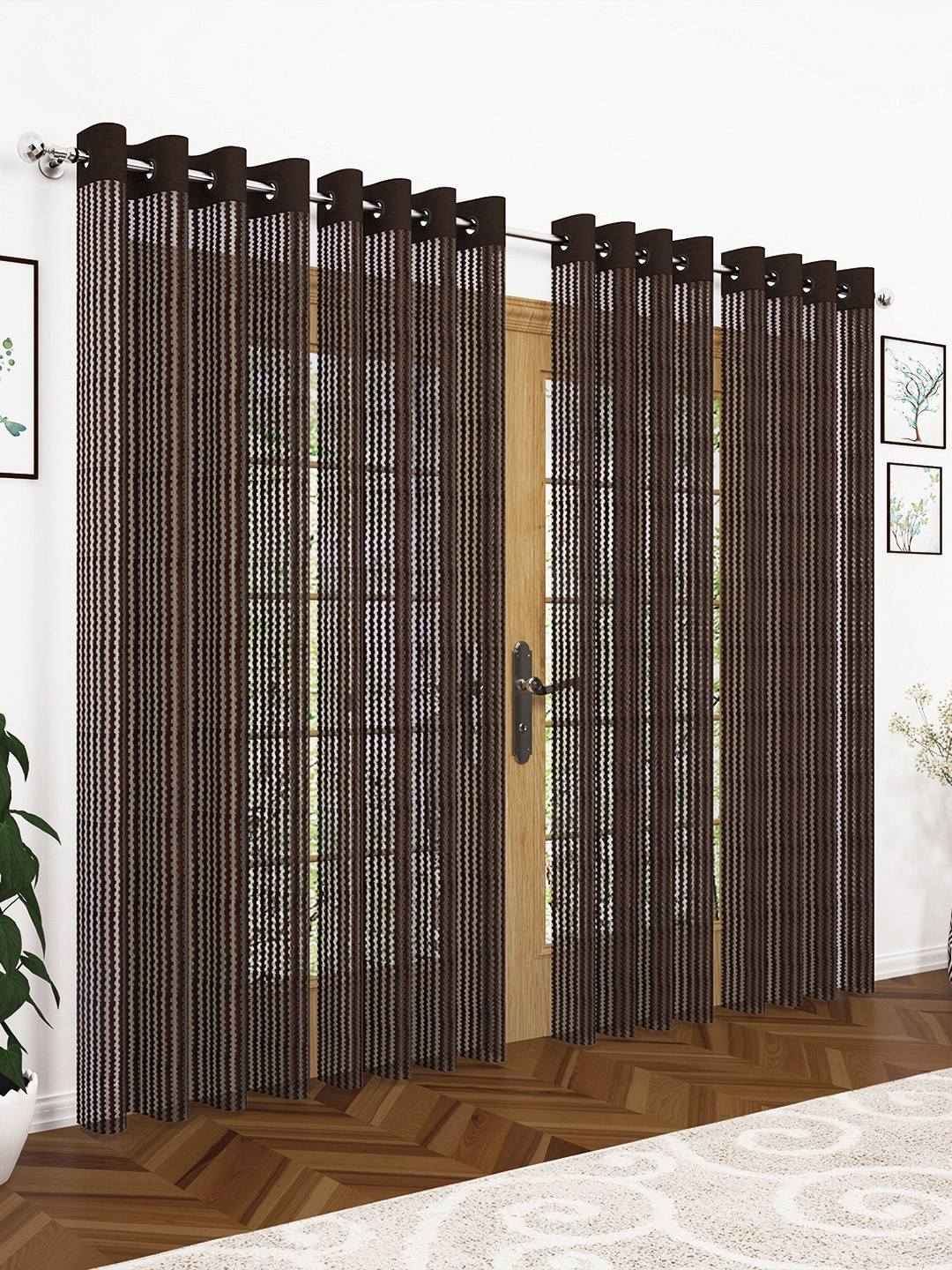 Story@home Brown Set of 4 Sheer Door Curtains
