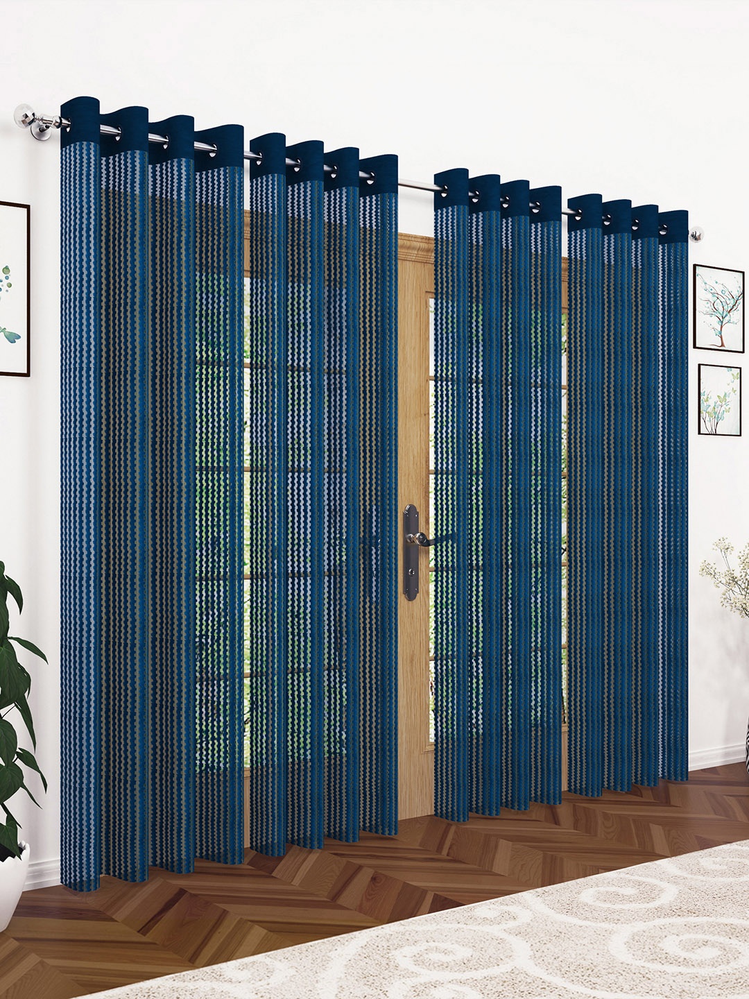 

Story@home Navy Blue Set of 4 200GSM Sheer Semi Door Curtains
