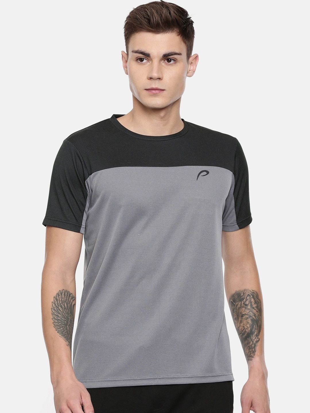 

Proline Active Men Grey Colourblocked Round Neck T-shirt