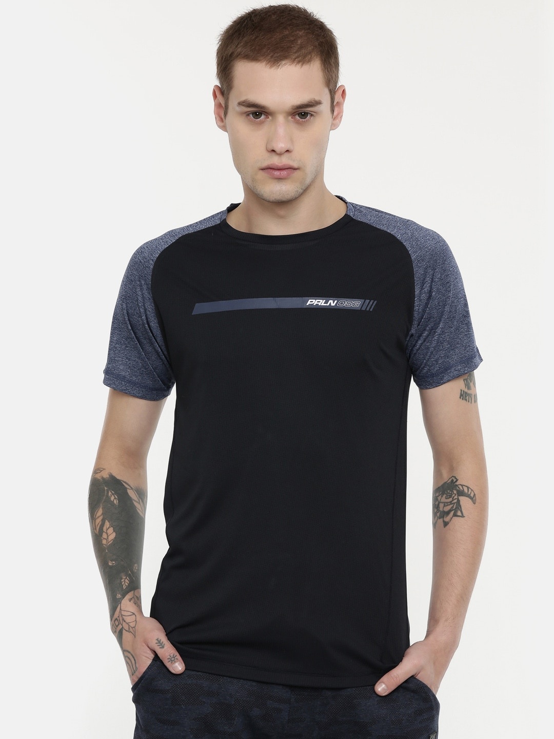 

Proline Active Men Navy Blue Colourblocked Round Neck T-shirt