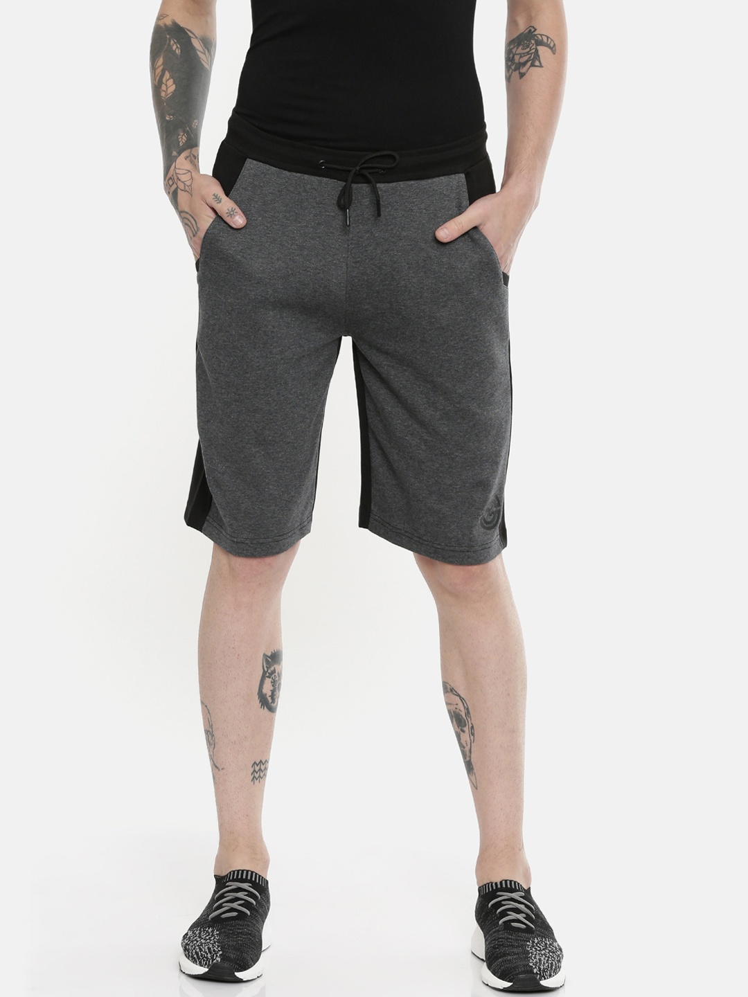 

Proline Active Men Grey Melange Solid Slim Fit Sports Shorts