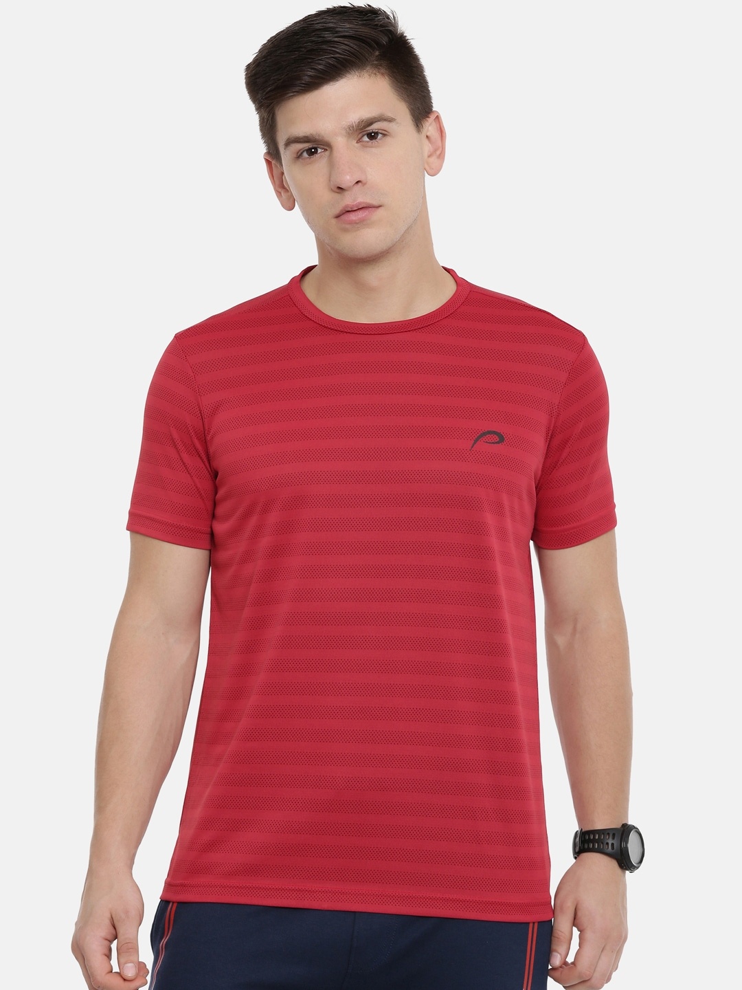 

Proline Active Men Red Striped Round Neck T-shirt