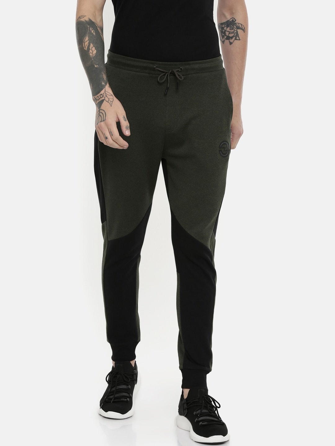 

Proline Active Men Olive Green & Black Colourblocked Slim-Fit Joggers