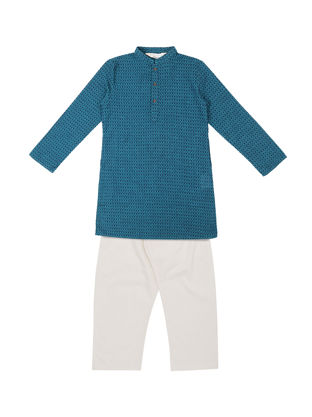 

indus route by Pantaloons Boys Teal Blue & White Printed Kurta with Pyjamas