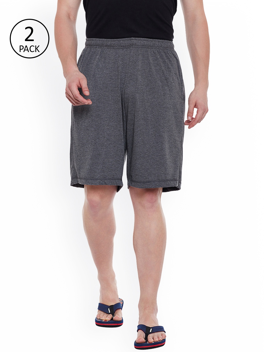 

VIMAL Men Pack of 2 Charcoal Grey Solid Lounge Shorts