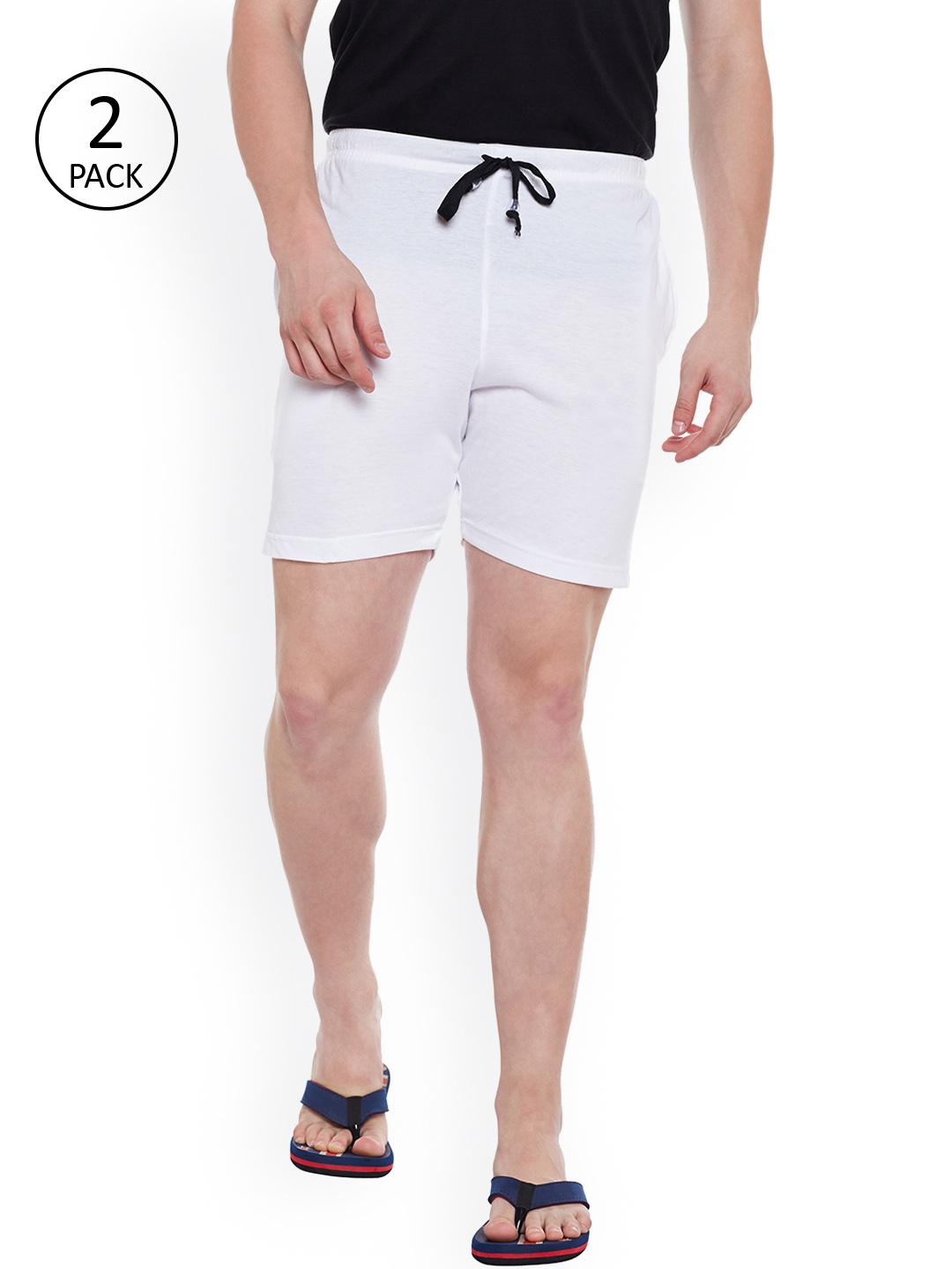 

VIMAL Men Pack of 2 White Solid Lounge Shorts